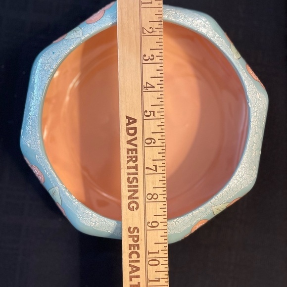 Vintage Ceramic Teal & Peach Floral Artisan Bowl Planter Pot Dish - Picture 6 of 6